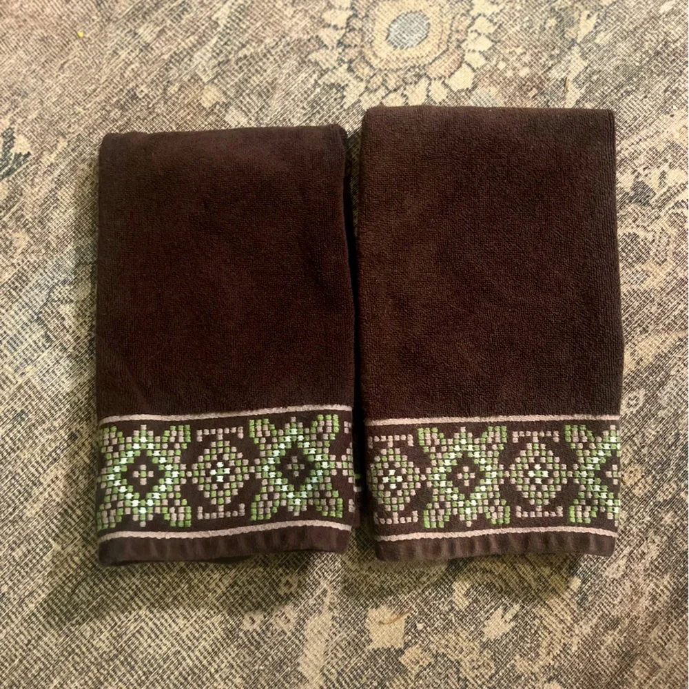 2 World Market Stitched Hand Towels